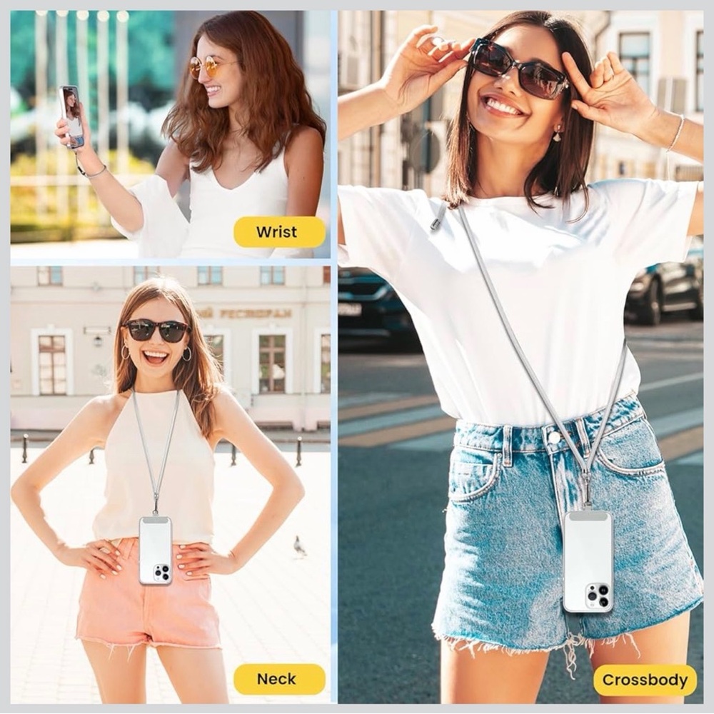 💜Phone Adjustable LanyardCrossbody Neck Strap,Phone Wrist Strap,2Tether Patches